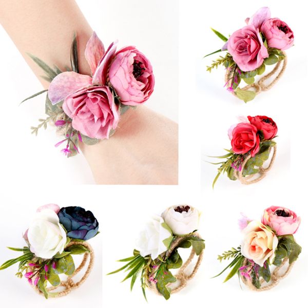 

new wedding flower bridesmaid bride wrist corsage woodland corsage woven straw cuff bracelet for wedding prom accessories p4