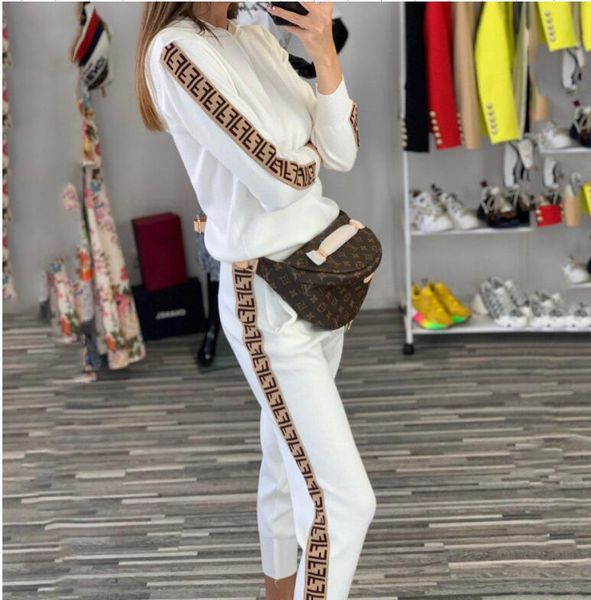 

women two pieces set track suits brown letter print o neck long sleeves tbd ;shirt pants suit casual sports suit fashion, Gray