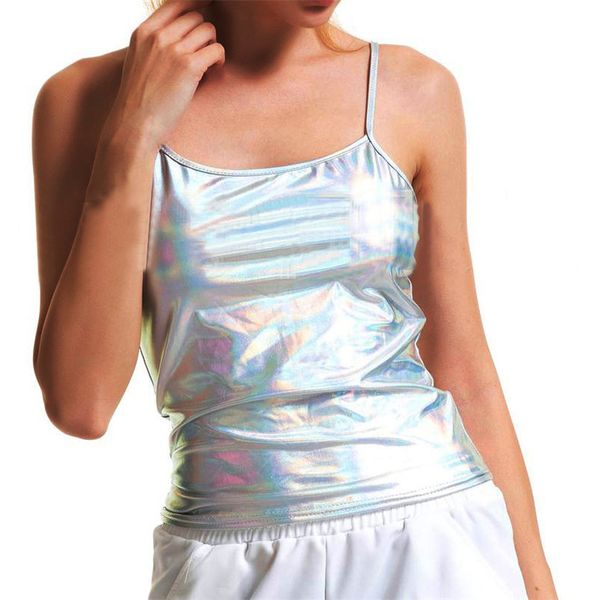 

женская metallic бретели basic solid vest strappy спагетти camis партии tank top liquid metallic wet look тонкий топы, White