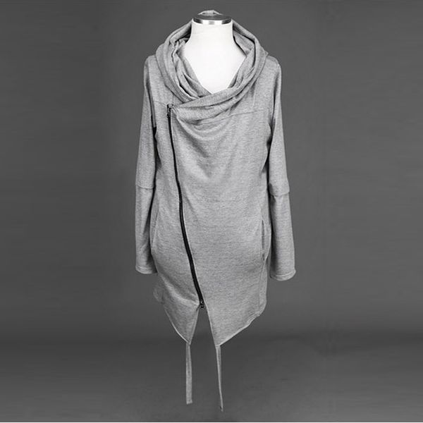

men hip hop long trench coat hooded cloak nightclub dj singer punk rock stage costume men diagonal zipper gothic style jackets, Tan;black
