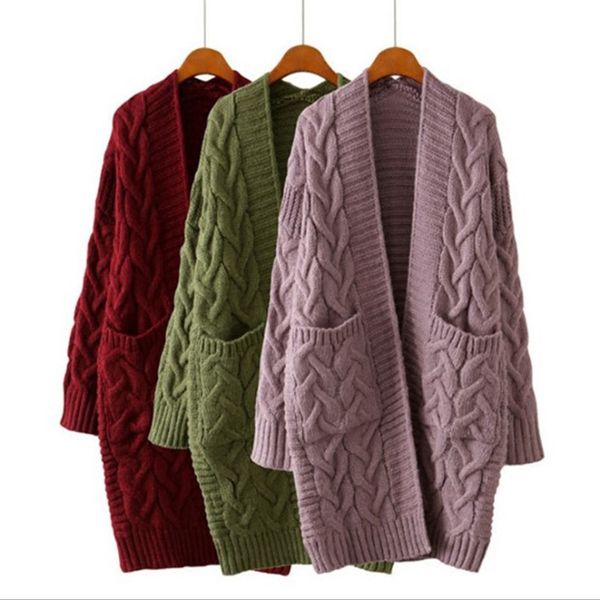 

women oversize knitting sweater long cardigan with pockets loose causal twist knit sweaters loose fashion coat, White;black