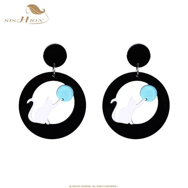 

sishio acrylic stud earrings women transparent dreamy cute hollowed out kitten penguin rocket earrings sp0642, Golden;silver