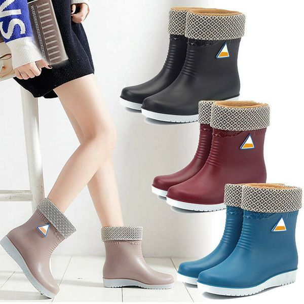 

women winter waterproof rain shoes outdoor anti skid flat ankle boots c55, Black