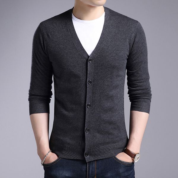 

mrmt 2019 new men's sweater cardigan v-neck casual wild for male self-cultivation solid color sweater fashion clothing, White;black