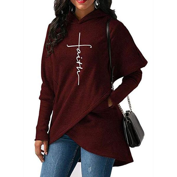 

women fashion hoodies brand letter printing hooded sweatshirts womens designer long sleeve shirt irregular faith hooded, Black