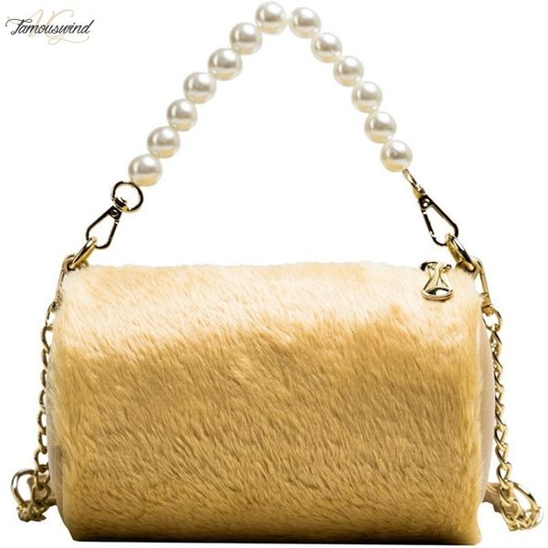 

womens fur mini plain crossbody shoulder bag 2020 new fashion pearl strap messenger bag shoulder bags for girl cylinder bag