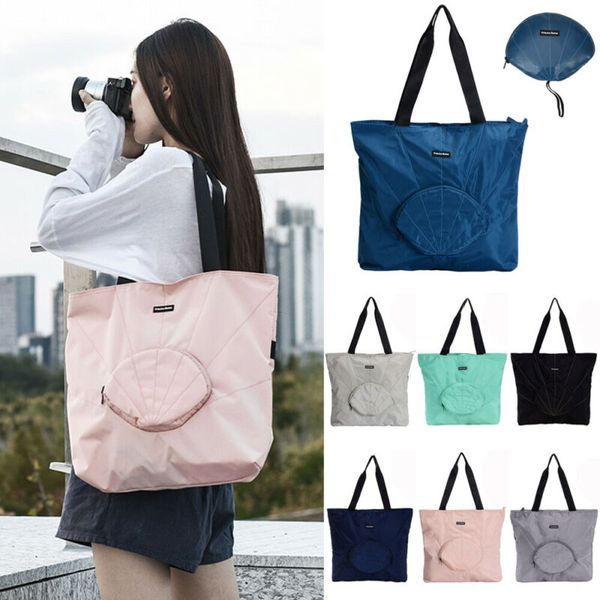 

2020 waterproof folding portable shoulder handbag shopper reuse tote beach shopping travel bag shell shape