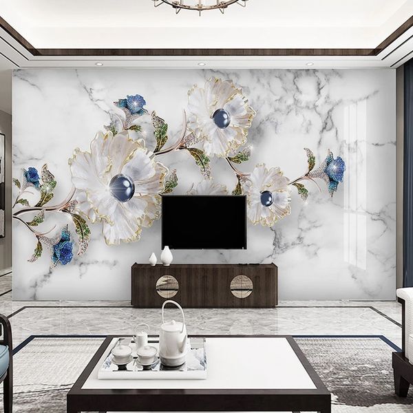 

drop shipping custom 3d mural wall paper modern creative marble pattern jewelry flowerofa tv background decoration wall painting