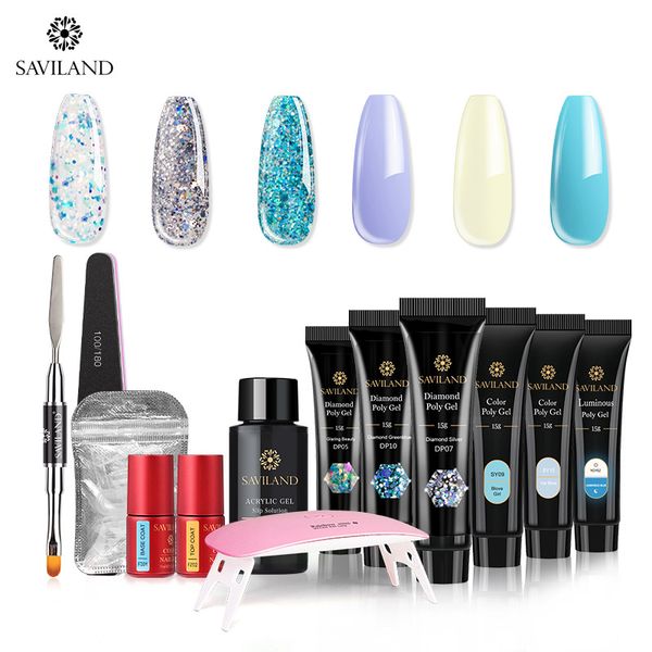

saviland diamond glitter kits uv builder gel polish extension sequins long-lasting fast builder nail art kits