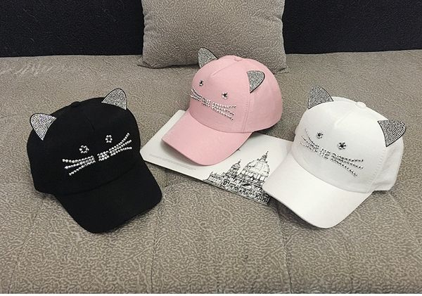 

maxi mercerized cotton cute cat drilling hat fashion hipster casual joker all-match baseball female cap adjustable shiny, Blue;gray