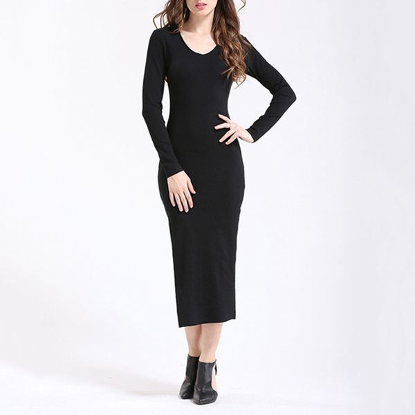 

womens designer solid color versatile long sleeve dress femaleq27v, Black;gray