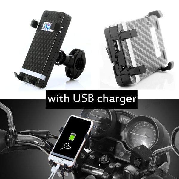 

motorcycle scooter mobile phone holder with usb charger socket handlebar install stand for moped atv motorbike