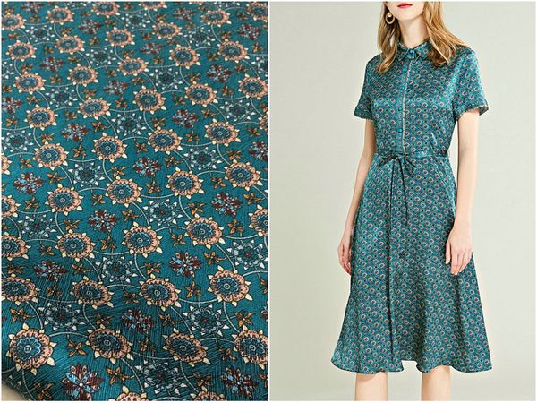 

22 мм рисунок елочкой тяжелой шелковой ткани отверстие синее дно небольшой цветочный принт эластичный шелковый атлас платье ткань бутик горя, Black;white