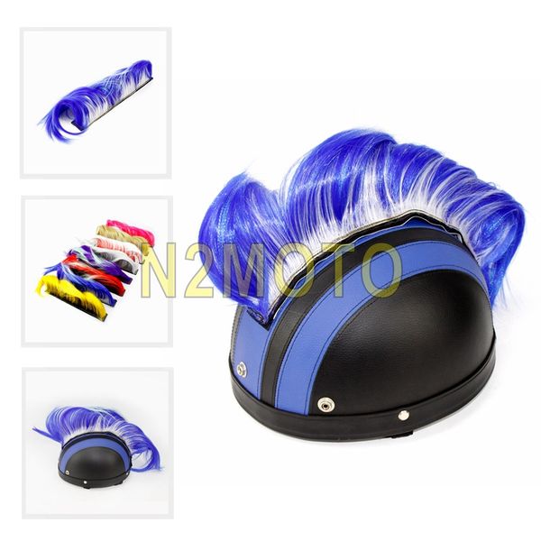 

19 color modeling wig halloween motorcycle helmet wig fiber mohawk style helmet hair feather decoration