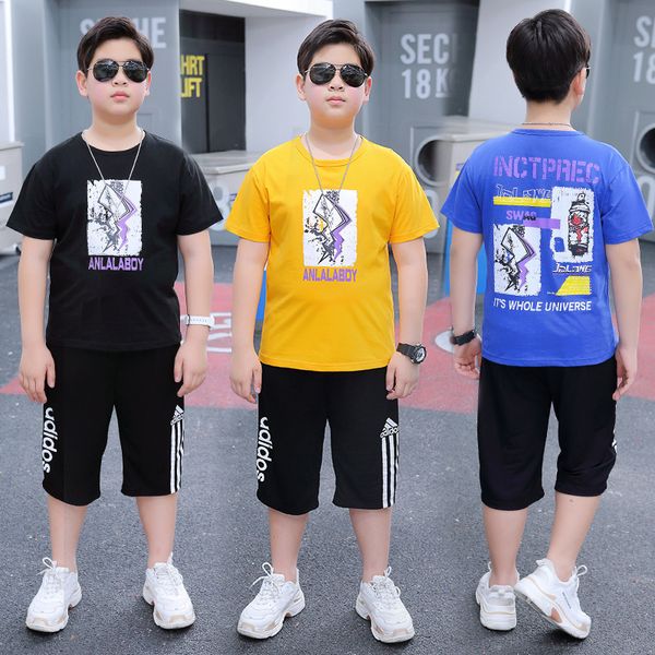 

fat boy girl child clothes large plus size children's sets 2020 clothes summer kids boys cotton t-shirt + pants, White