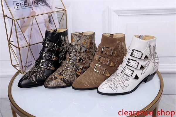 

luxury susanna leather studded booties designer boots real nappa leahter women ankle boots rivets gold martin boots cowboy boot size 42