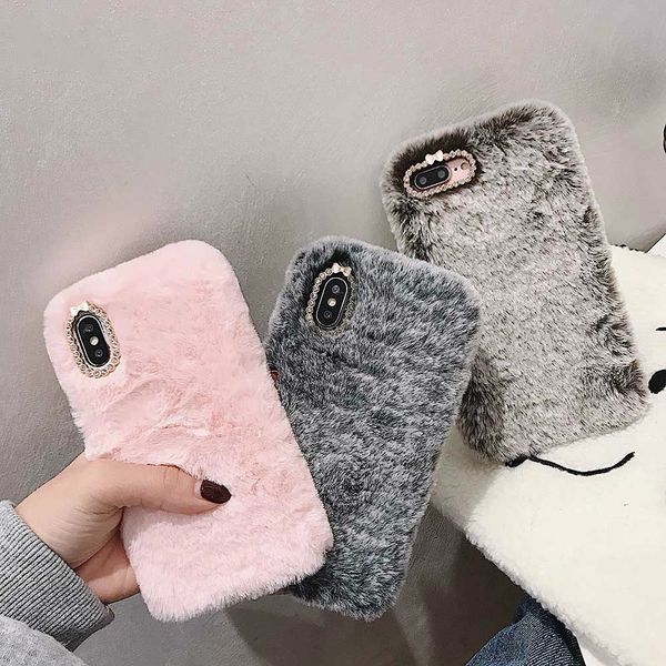 

lady case for iphone xs max xr x 11 pro gift tpu case furry fluffy warm cover for i8 soft phone case