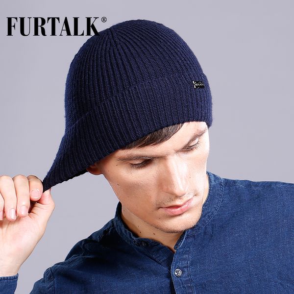 

furtalk 100% wool cashmere men winter hat knit skullies beanies hats male htwl096