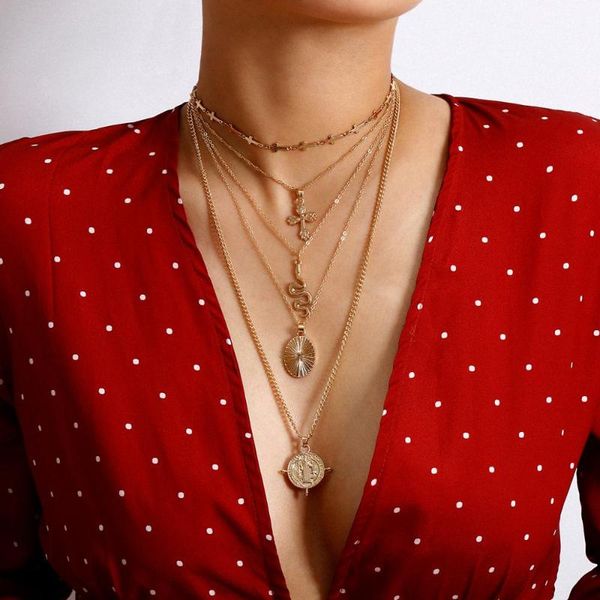 

vintage christian cross choker necklace bohemia spirit snake serpent carved coins pendant necklace jewelry female neck collar, Silver