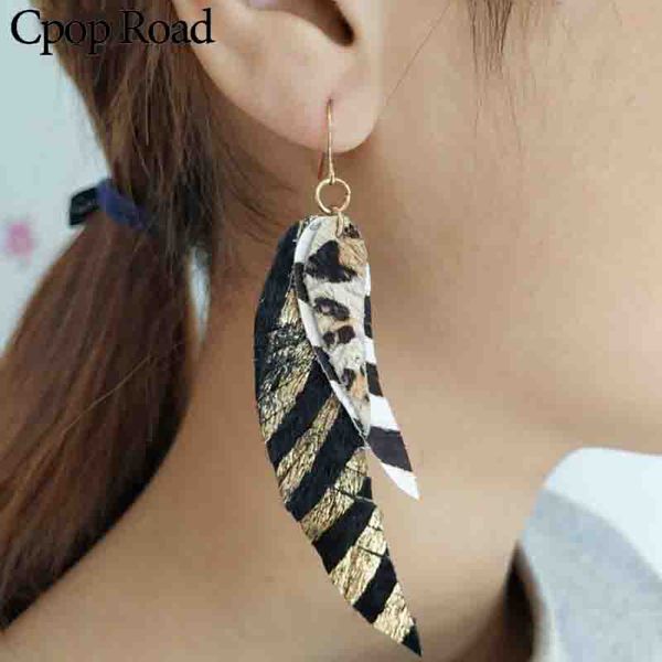 

cpop натуральная кожа серьги три слоя листьев серьги падения zebra pattern в золотой леопардовый winter fall fashion wild style корабль паде, Silver