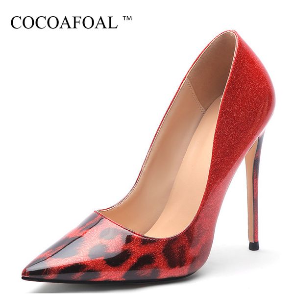 

cocoafoal leopard gold women's high heels shoes woman wedding shoes party pumps plus size fashion red pointed toe pumps, Black