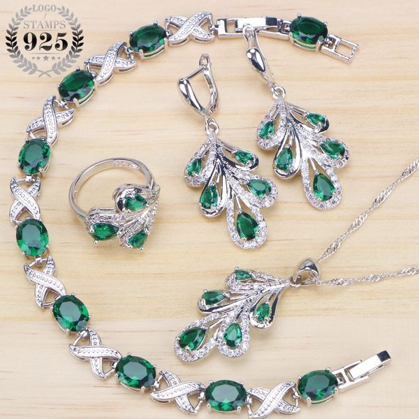 

bridal cz jewelry sets for women wedding 925 sterling silver jewelry 2018 ring bracelet earrings pendant necklace set gifts box, Slivery;golden