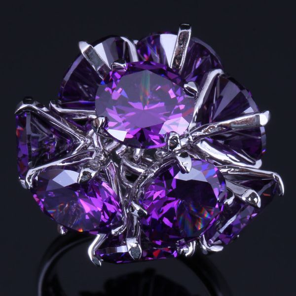 

marvelous round purple cubic zirconia 925 sterling silver ring for women v0504, Golden;silver
