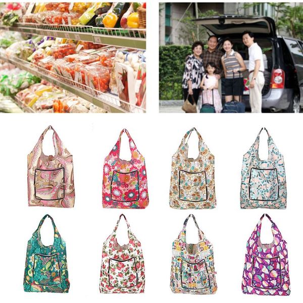 

foldable handy shopping bags printing reusable tote pouch recycle storage handbags organizer
