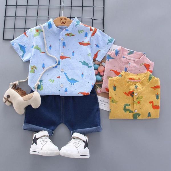 

2 шт. / компл. мальчик детский костюм динозавр рубашка + шорты стенд воротник с коротким рукавом для 0-3 лет дети дети мальчик короткая футб, White