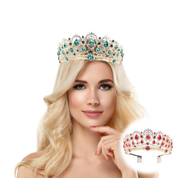 

cute wedding crown gold royal bridal tiara queen bride crown and earring pageant baroque headband princess hair jewelry ornament, Golden;white