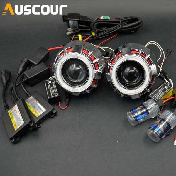 2.8/" Auto Bulbs Bi-Xenon HID Projector Lens Kit with Double Angel Eyes H1 H4 H7