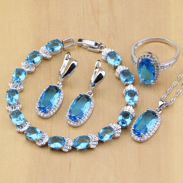 

blue cubic zirconia white cz jewelry sets 925 sterling silver decorations for women earrings/pendant/necklace/rings/bracelet, Slivery;golden