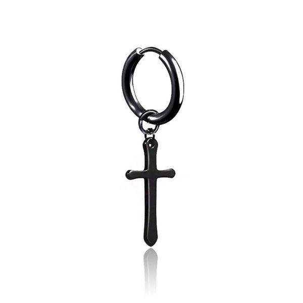 

unique titanium steel hoop earring drop dangle earring cross ear clip with cross pendant hanging ornament#2, Golden;silver