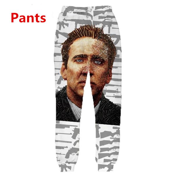 

new fashion men/women nicolas cage 3d print pants hip hop sweatpants, Black