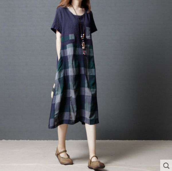 

2019 летняя одежда will code literature легкая короткая рукава a-line юбка с решетчатым узлом из хлопка платье для женщин, White;black