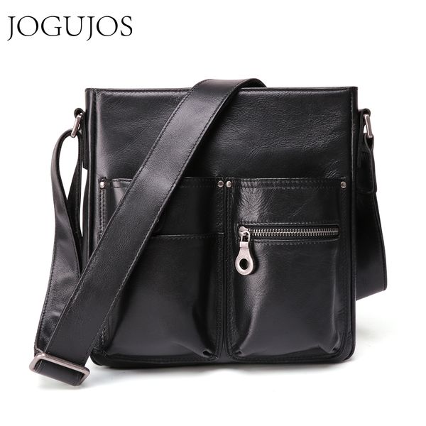 

jogujos genuine leather male crossbody bag fashion messenger bag men's shoulder bolsas man small flap handbag