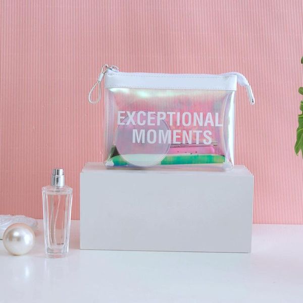 

portable transparent laser cosmetic bag pvc shiny shell color women large capacity travel makeup pouch storage accessories