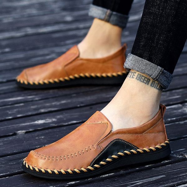 

classic men casual shoes fashion genuine leather men loafers comfortable driving shoes flats peas large size hc-236, Black