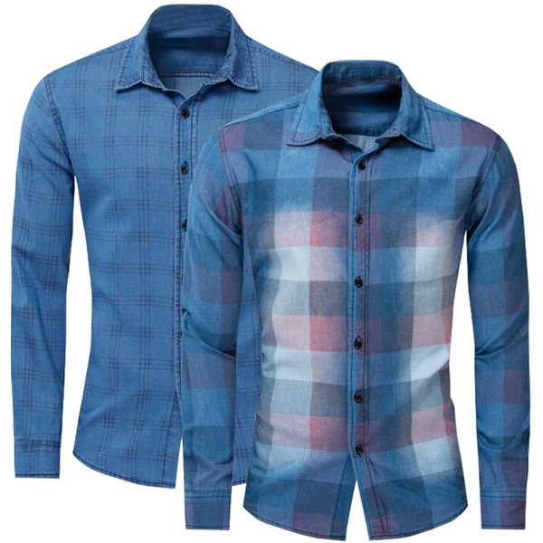 

2pcs 2019 new shirt brand 100% cotton men shirts casual plaid shirt men long sleeve camisa masculina brand clothing, White;black