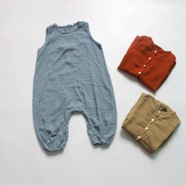 

summer toddler kids girls boys overalls korean fashion linen clothings casual clothes, Blue