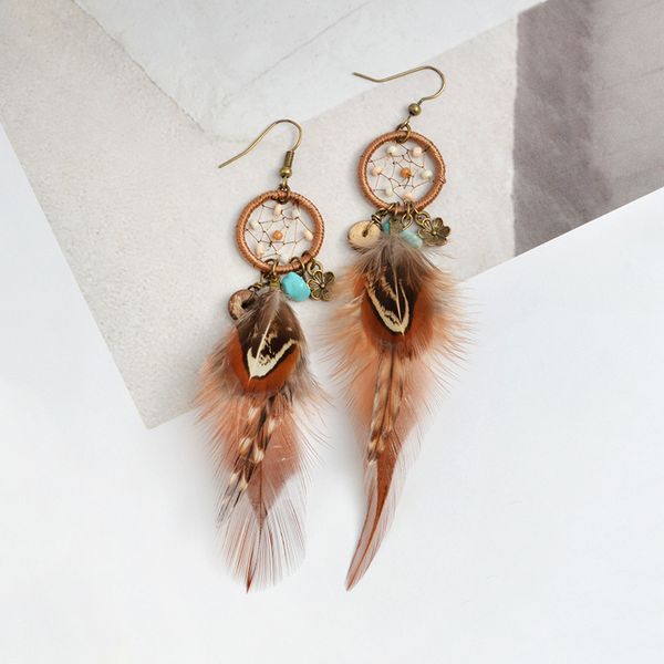 

fashion jewelry women's vintage earrings dream catcher colorful beads flower feather dangle earrings s431, Silver