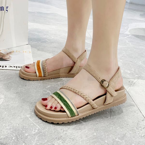 

sandals women 2020 spring and summer new wild fashion roman flat korean straps color matching fairy shoes, Black