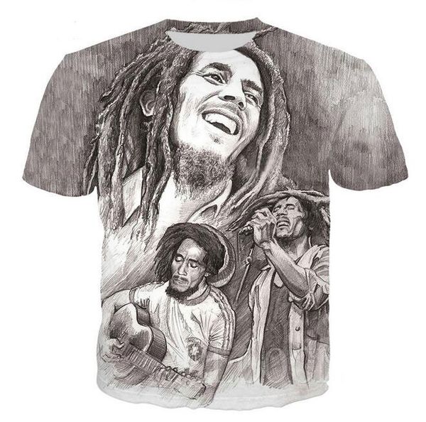 

wholesale-new harajuku men fashion 3d print bob marley t-shirt man hip hop tshirt o-neck tees td161, White;black