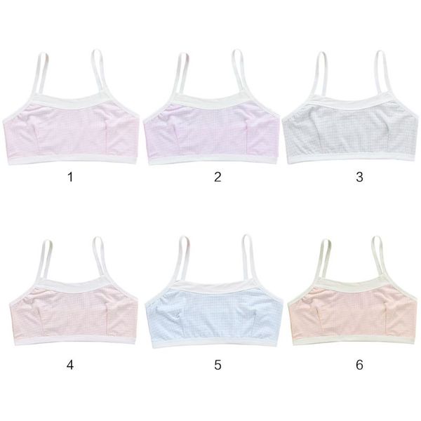 

junior girl spaghetti strap sport training bra contrast color plaid print underwear double layer bralette modal breathable vest, Camo