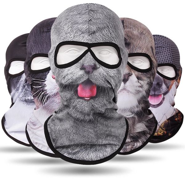 

double eye hole animal head hat horror role-playing full face mask riding hunting balaclava sweat-absorbent and breathable scarf, Black;white