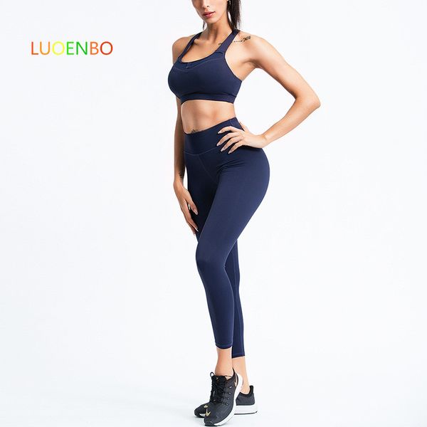 

women cross quakeproof sports bra + high waist elastic tight legging women yoga suits 2020 spring new letter fitness set