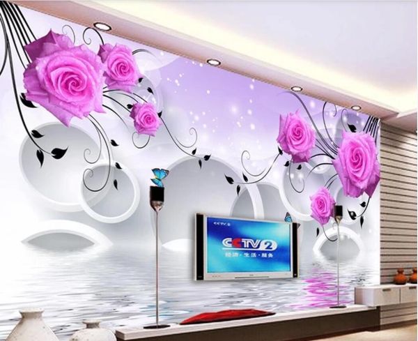 

3d wallpaper custom p murals rose reflections on the background wall of the 3d circle tv decor wall art pictures