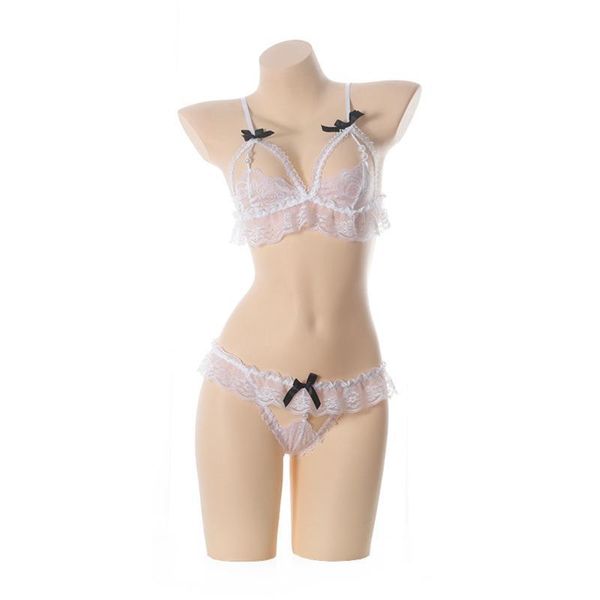 

summer women separated sleepwears hollow out lace pearl lingerie bow lace bikini lace underwear suits 2020, Black;white