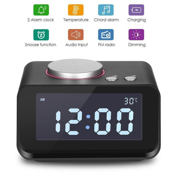 

digital alarm clock fm radio loud alarm clock for heavy sleepers with dual aux in and dual usb charging ports