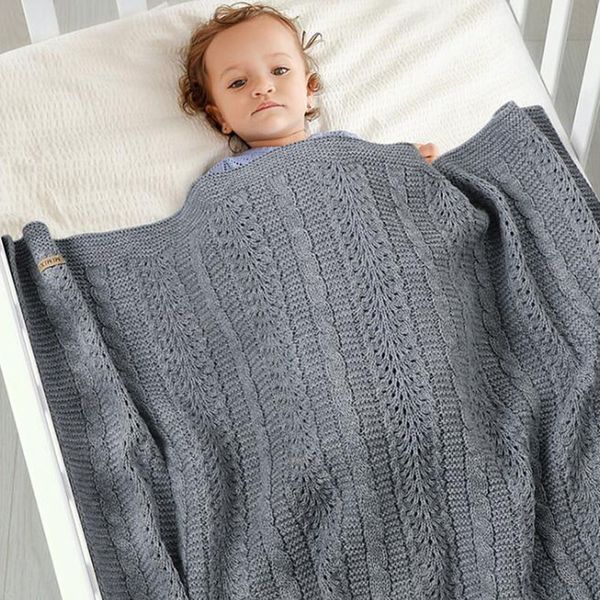

new 2020 infant baby boy girl knit hollow out blanket autumn winter newborn baby quilt boys girls hold blanket, Blue